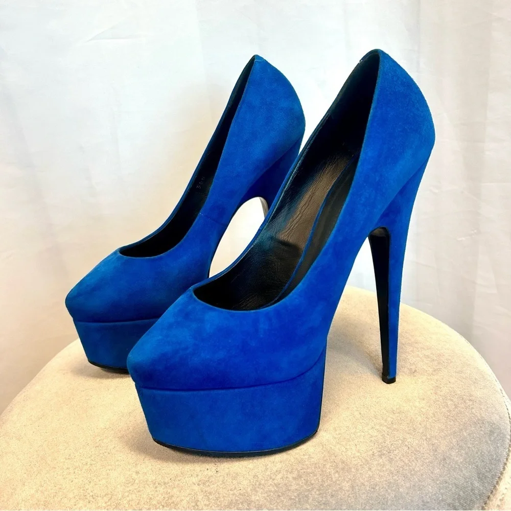 Giuseppe Zanotti blue suede Debra platform stiletto high heels Sz 39